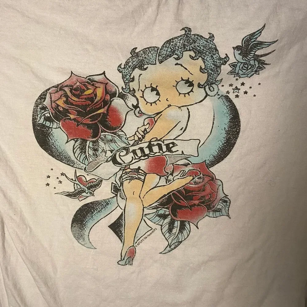 Betty Boop Graphic T Shirt Women's Size M White 100% Cotton Short Sleeves - Picture 2 of 8